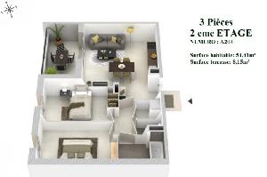 Très beau T3 de 54,41 m² avec terrasse et de 2 box en…